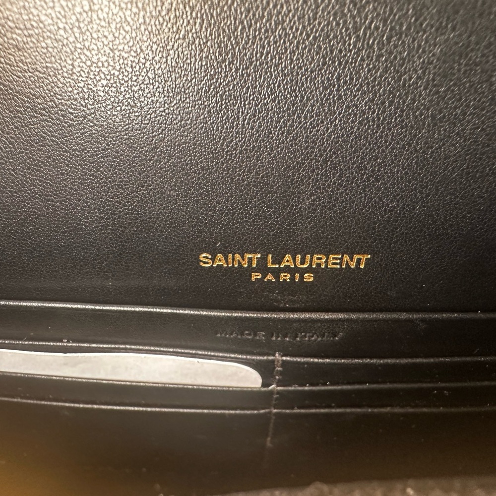 Saint Laurent Sunset Chain Wallet Bag Crocodile Embossed Shiny Leather (BLK/G) - Picture 12 of 15